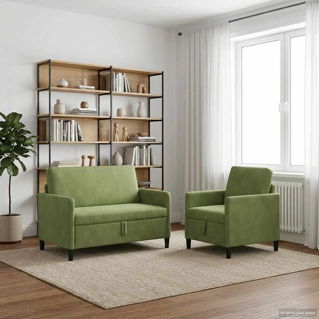 vidaXL Sofa sæt med opbevaring 2 stk. - Lys grøn Polyester
