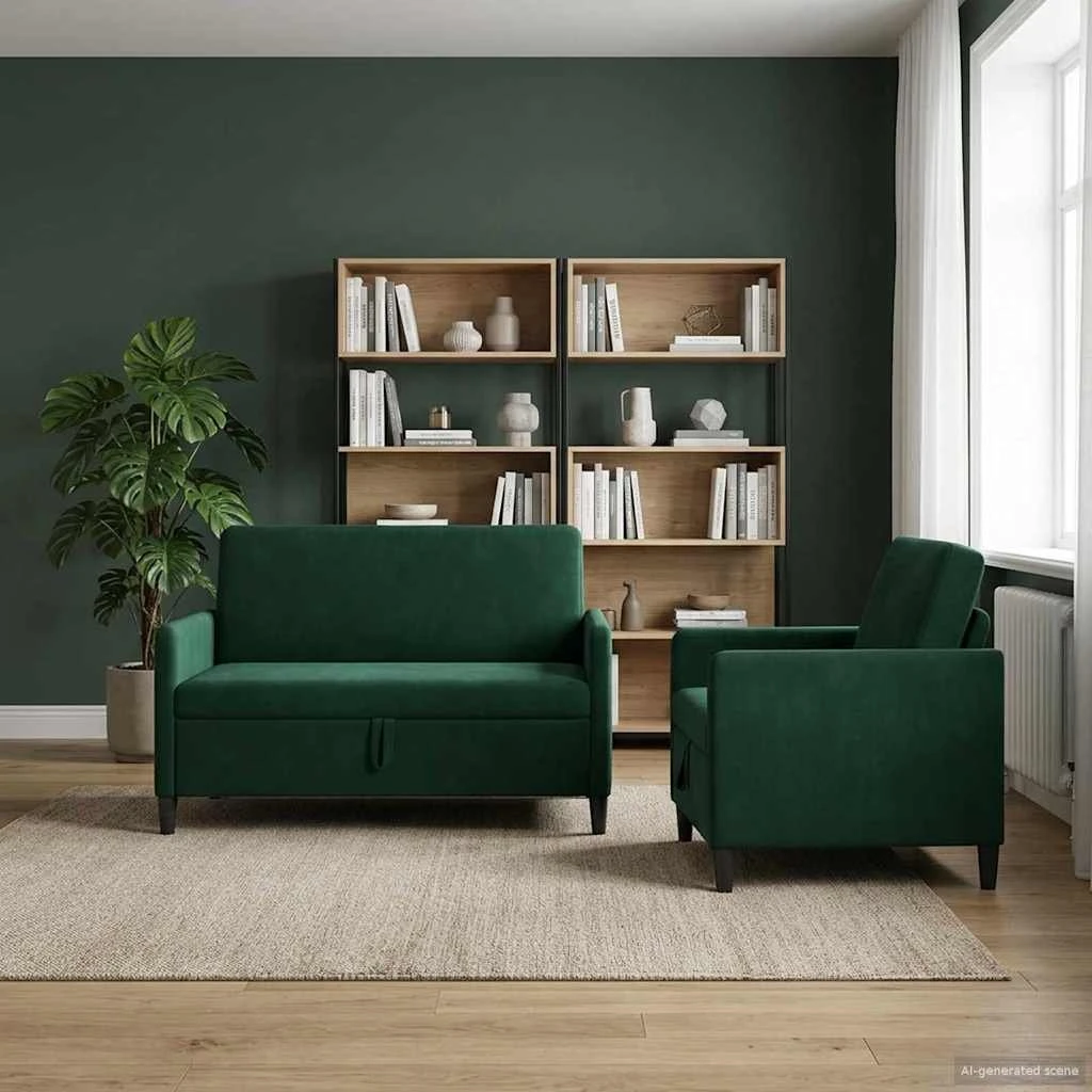 vidaXL Sofasæt 2 stk. Mørkegrøn Polyester med Opbevaring