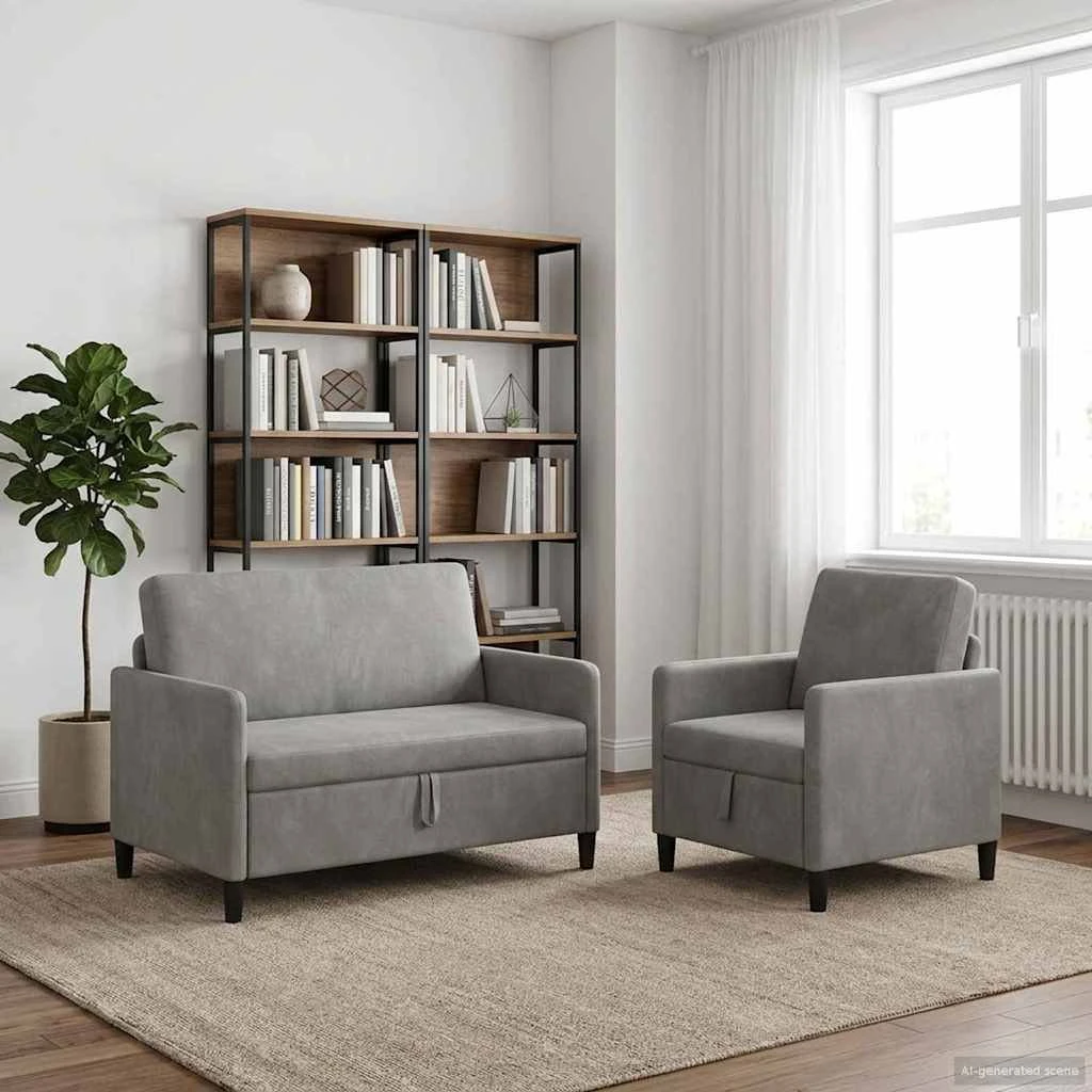 vidaXL Sofasæt 2 stk. i lysegrå polyester med opbevaring