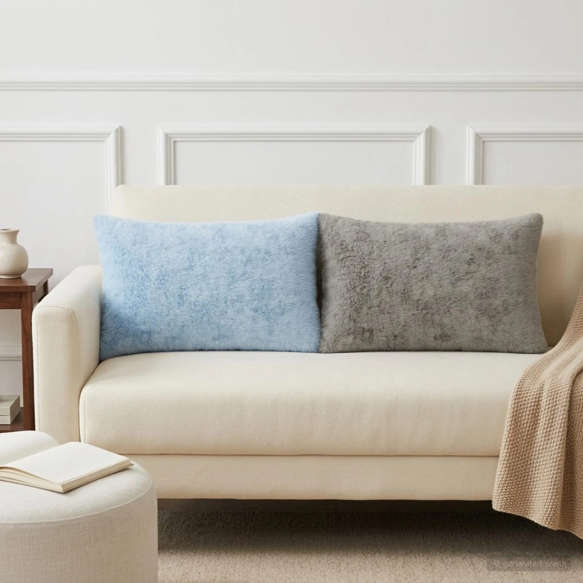 vidaXL HEERLEN Pudebetræk 6 stk. Lyseblå 30x50 cm Faux Kaninpels