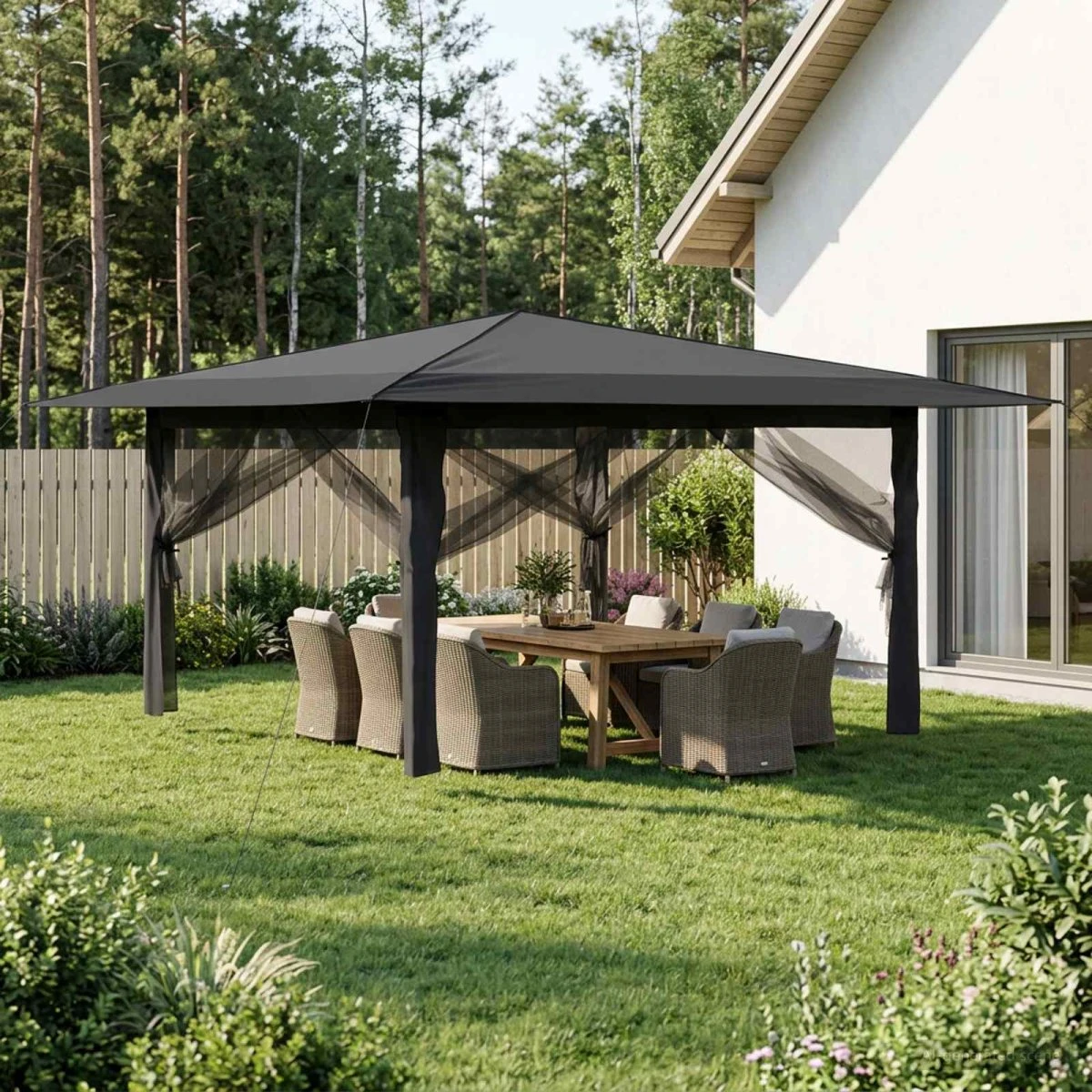 vidaXL Gazebo 4 x 4 m med 4 sider - Lysegrå/Antracit