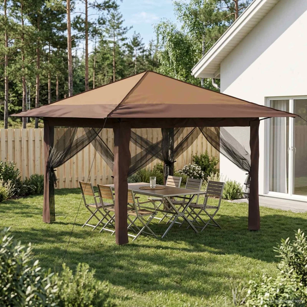 vidaXL Gazebo med 4 sider 3,3 x 3,3 m - Beige og Brun