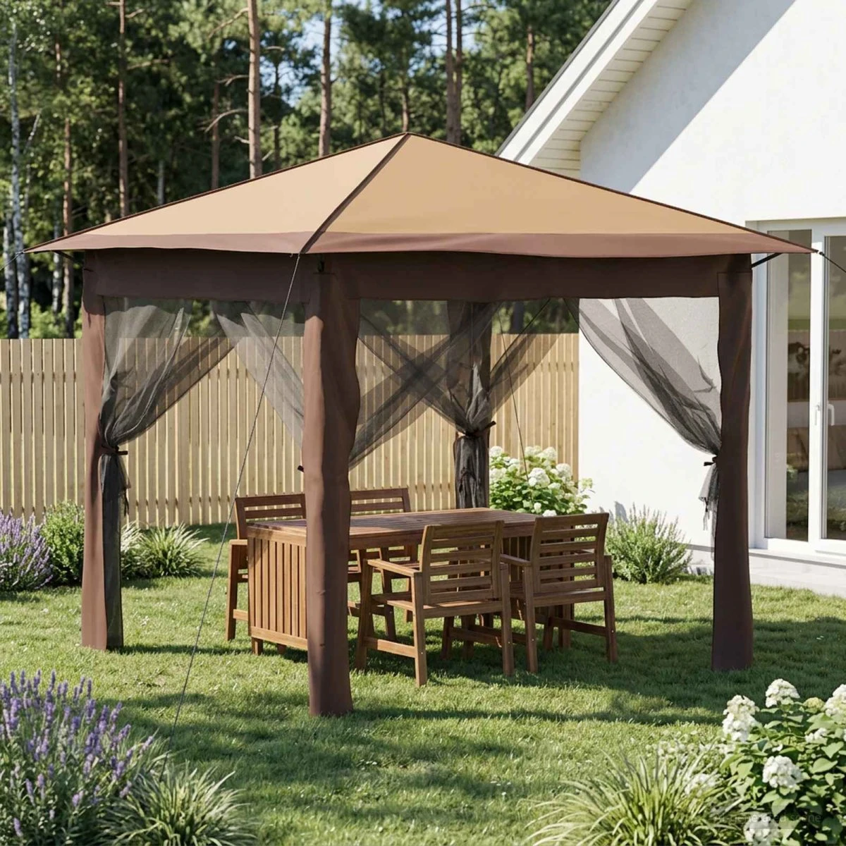vidaXL Gazebo med 4 sider, 2,6 x 2,6 m, Beige og Brun
