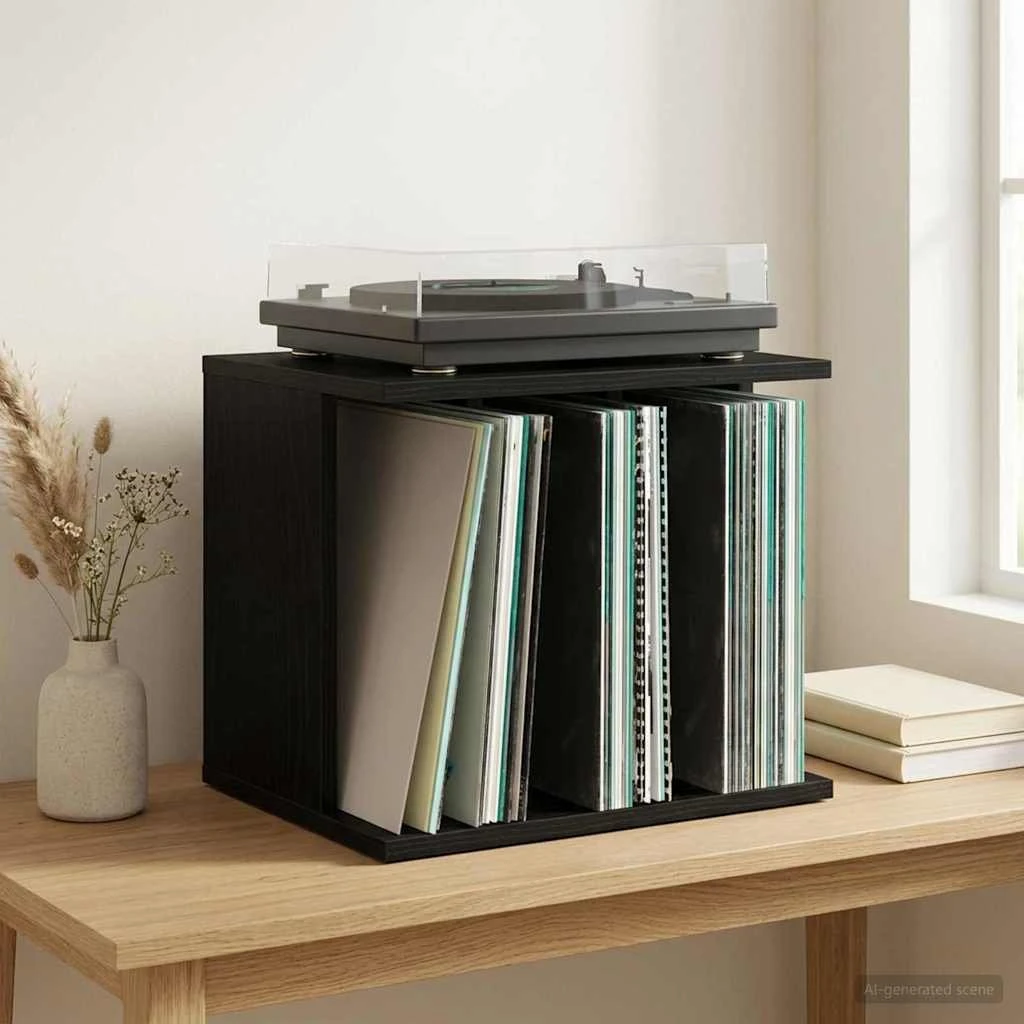 vidaXL Opbevaring af vinylplader, Sort eg, 42 x 33 x 36 cm