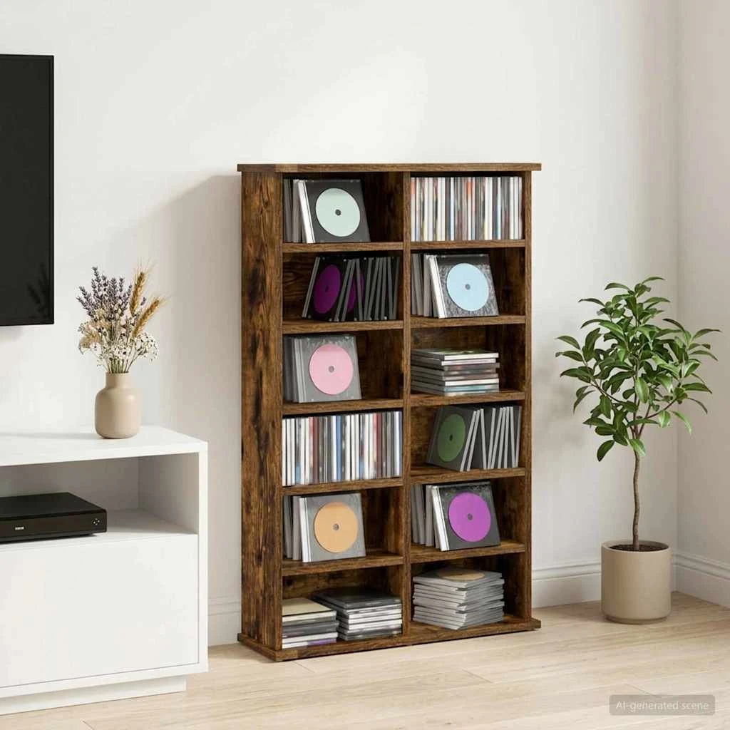 vidaXL CD Skab Røget eg 60 x 17 x 92 cm