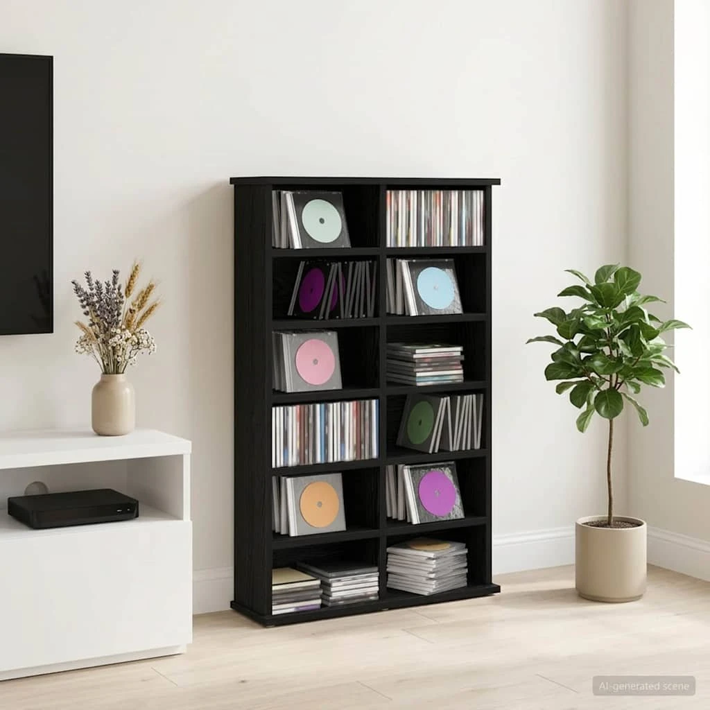 vidaXL CD Skab Sort Eg 60 x 17 x 92 cm