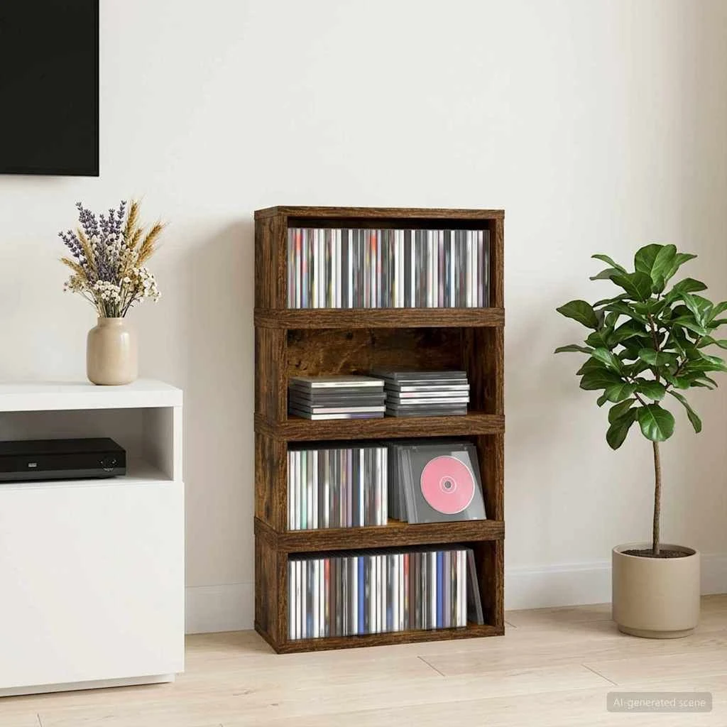 vidaXL CD Opbevaringsrække 4 stk. Røget eg 40 x 17 x 17 cm