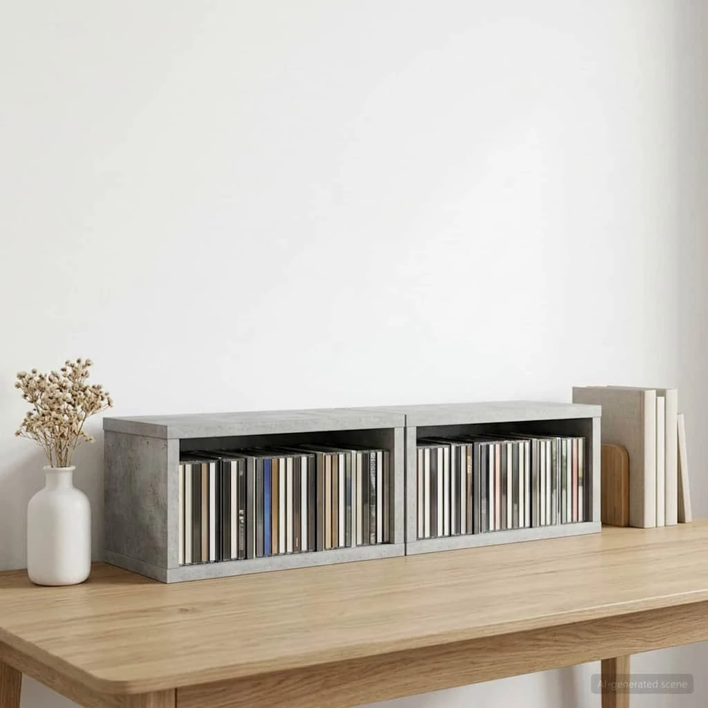 vidaXL CD-opbevaringsrække 2 stk. Betongrå 40 x 17 x 17 cm