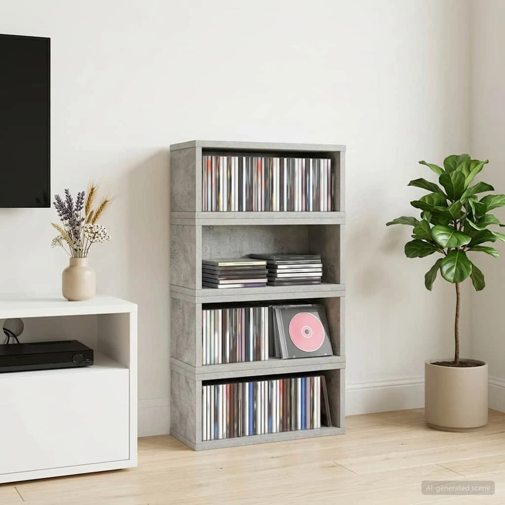 vidaXL CD-opbevaringsrække 4 stk. Betongrå 40 x 17 x 17 cm