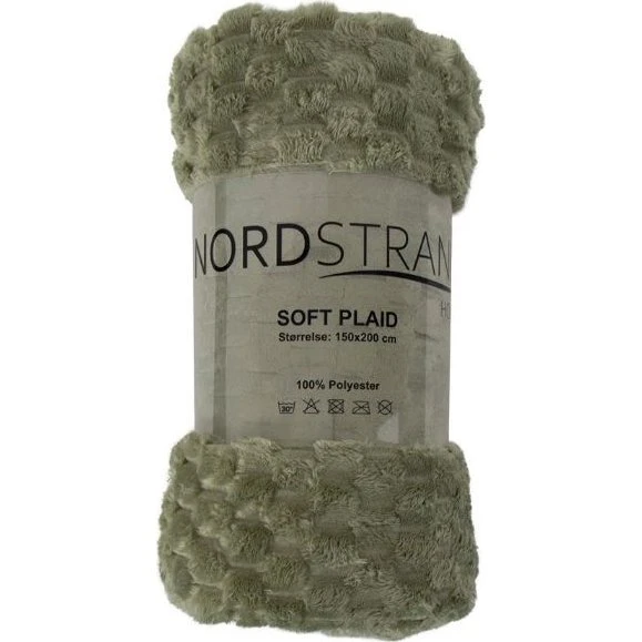 Fleece tæppe 150x200 - Olivengrøn vaffelstruktur