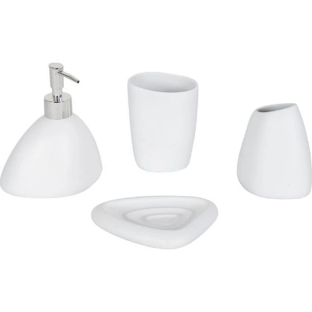 4-delt hvidt badeværelsessæt i polyresin