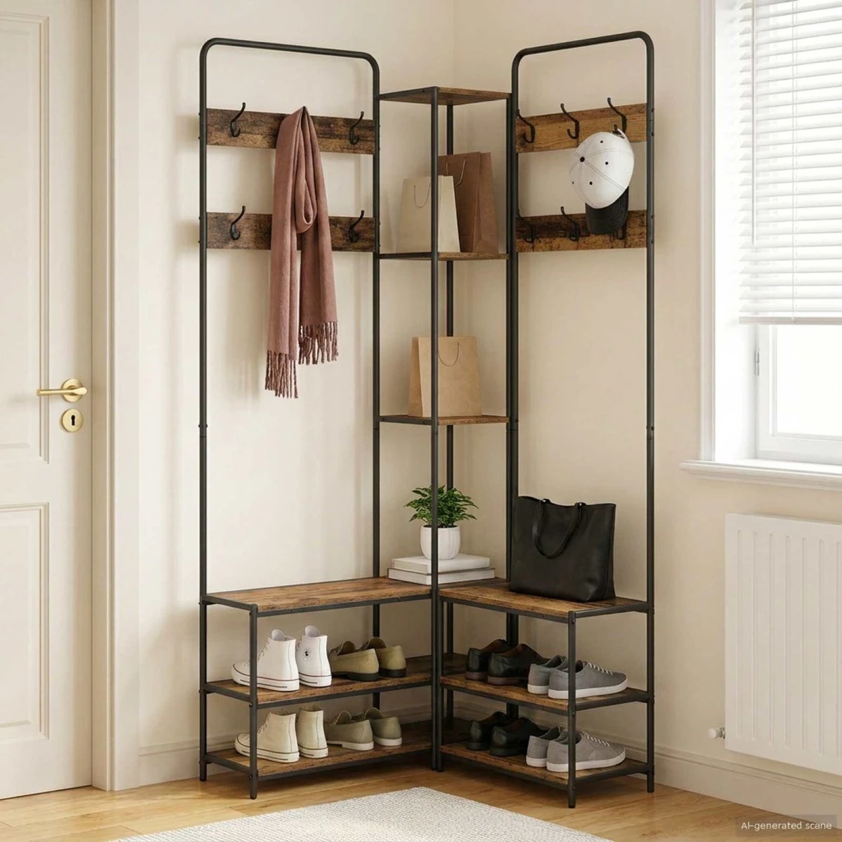vidaXL Knagerække med skobænk i gammelt træ, 143 x 30 x 199,5 cm