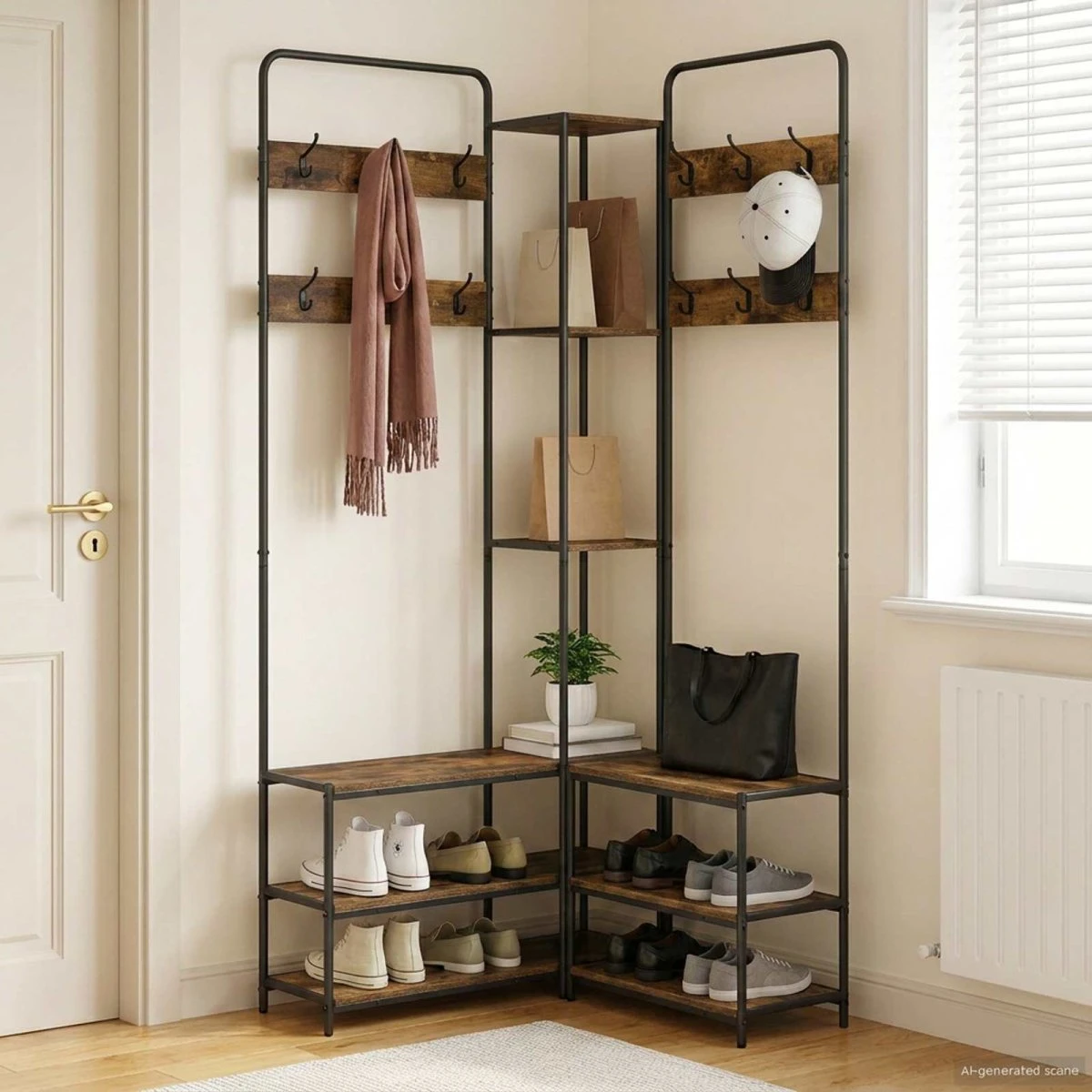 vidaXL Knagerække med skobænk i røget eg, 143 x 30 x 199,5 cm