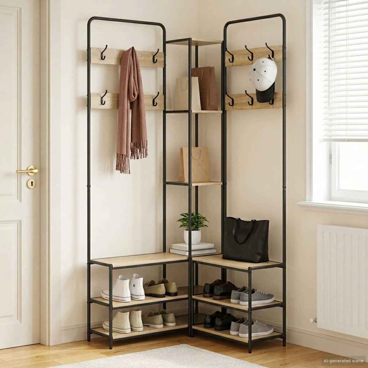 vidaXL Knagerække med skobænk, Sonoma-eg, 143 x 30 x 199,5 cm