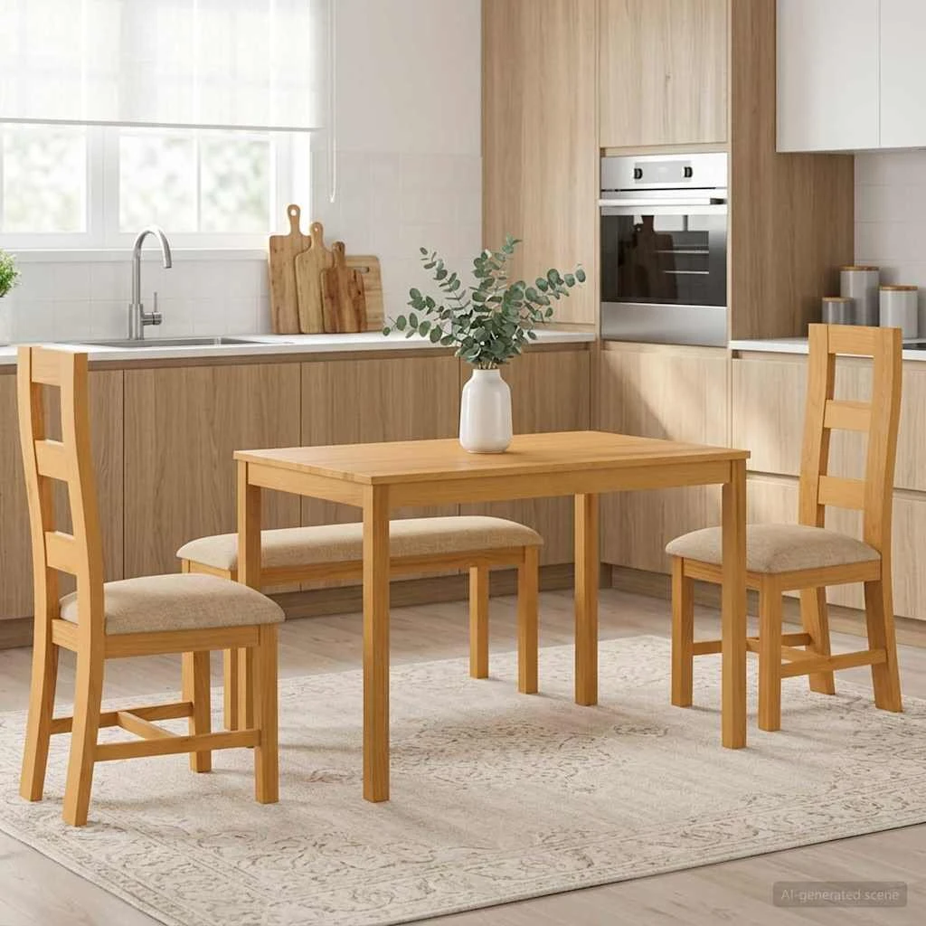 vidaXL Spisestuesæt 4 dele i massivt egetræ, beige
