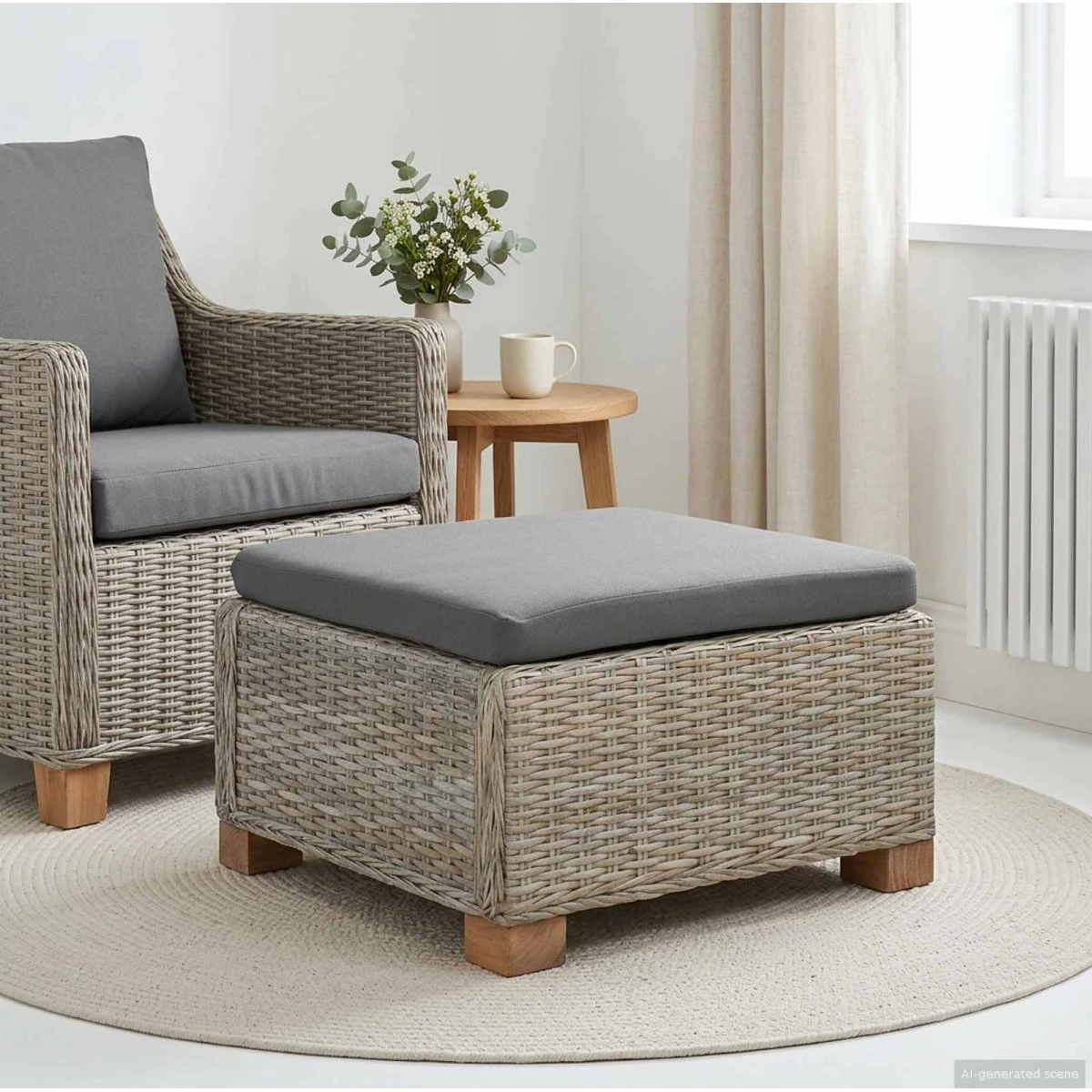 vidaXL GENDT Fodstøtte med Pude i Naturlig Rattan, Kubu Grå
