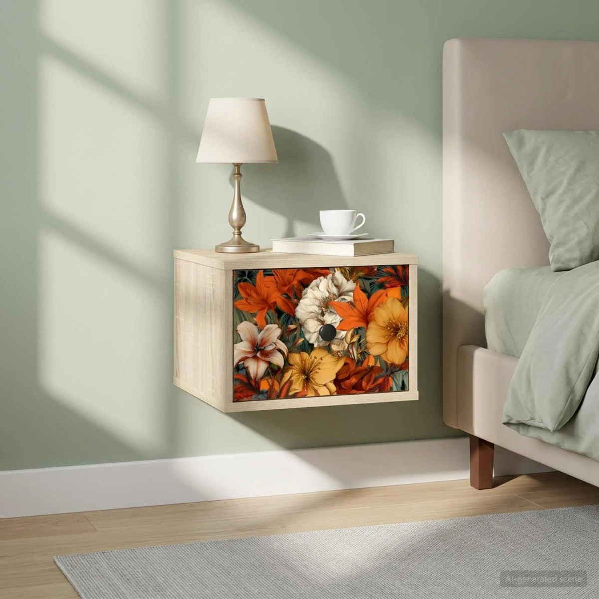 vidaXL GENNEP Vægmonteret natbord i Sonoma-eg, 36 x 33 x 25 cm