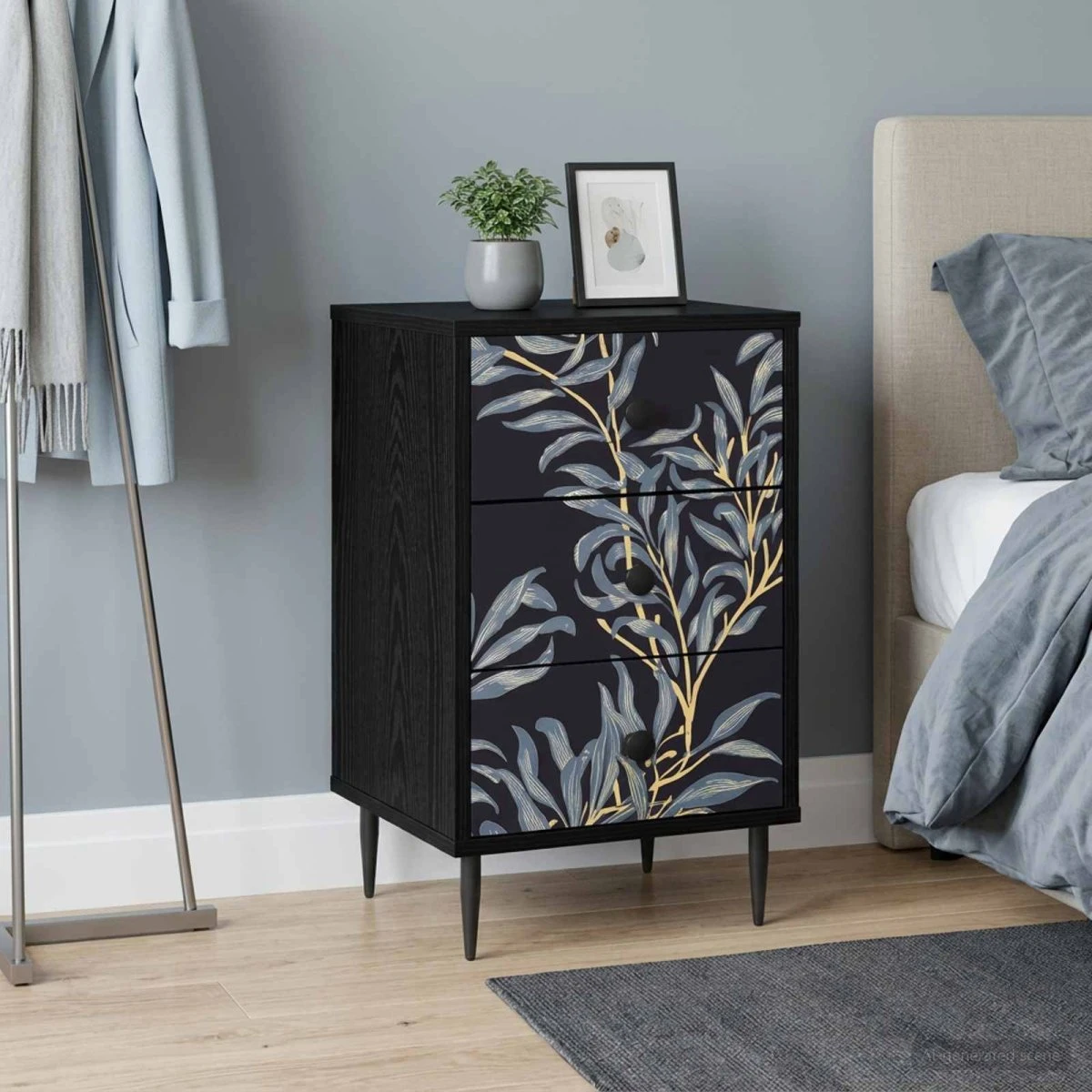 vidaXL Natskab DOKKUM Sort Eg - 36 x 33 x 61 cm