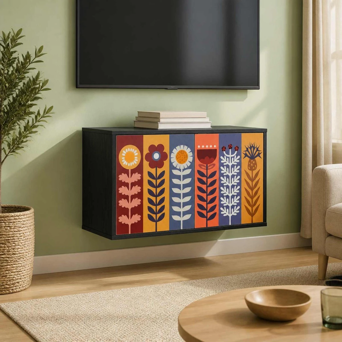 vidaXL ESSEN Væghængt TV-skab - Sort eg, 69 x 33 x 40 cm