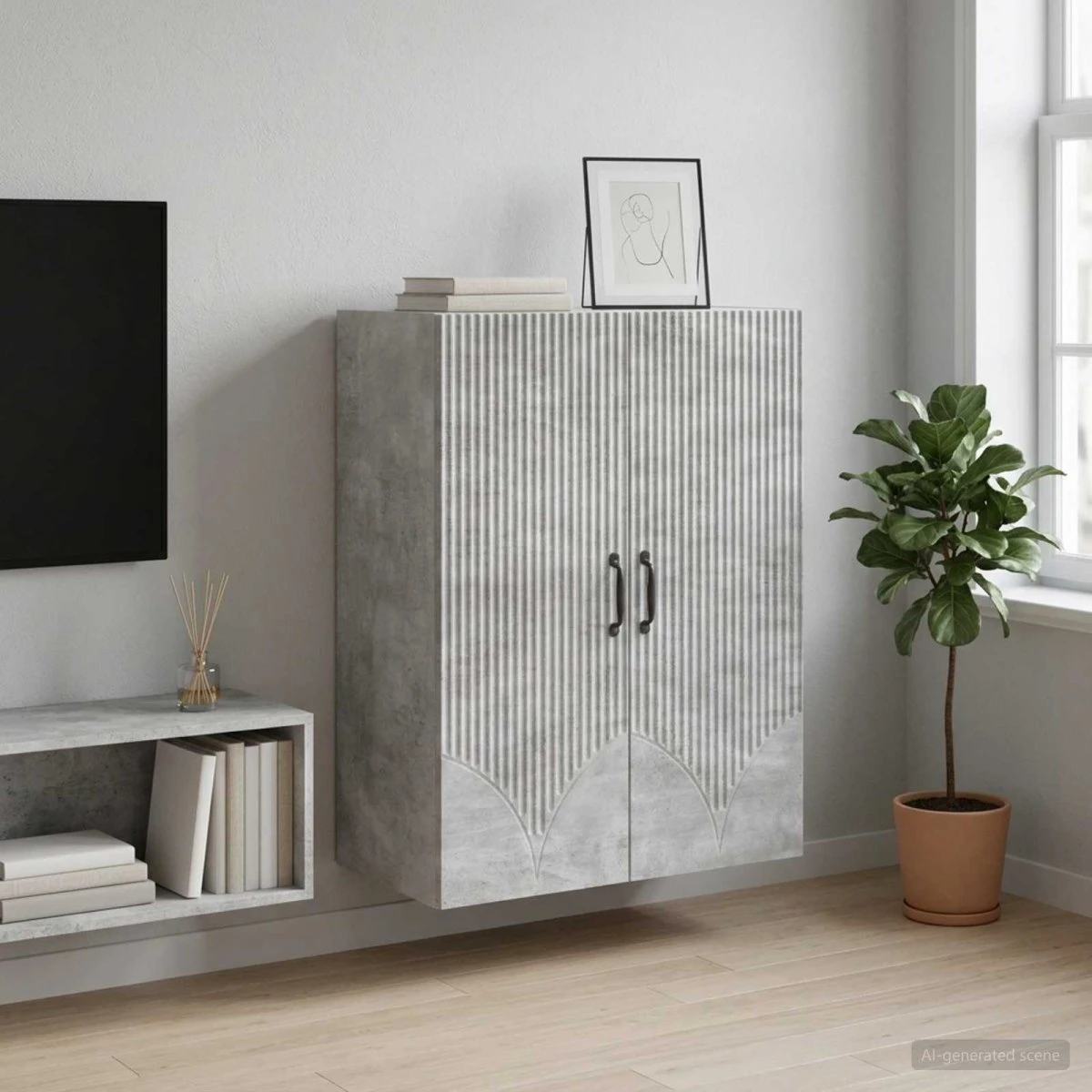 vidaXL Vægmonteret skab 66 x 34,5 x 90 cm - Betongrå