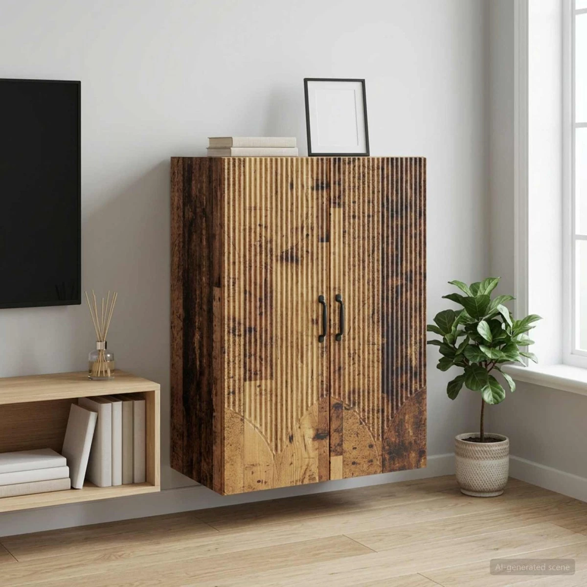 vidaXL Vægmonteret skab 66 x 34,5 x 90 cm - Gammelt træ