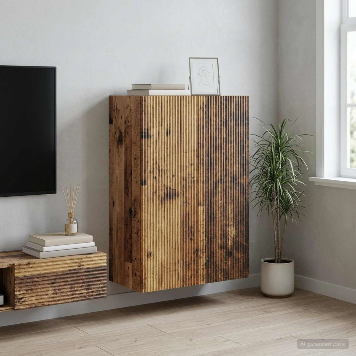 vidaXL Vægmonteret skab i gammelt træ, 66 x 90 cm