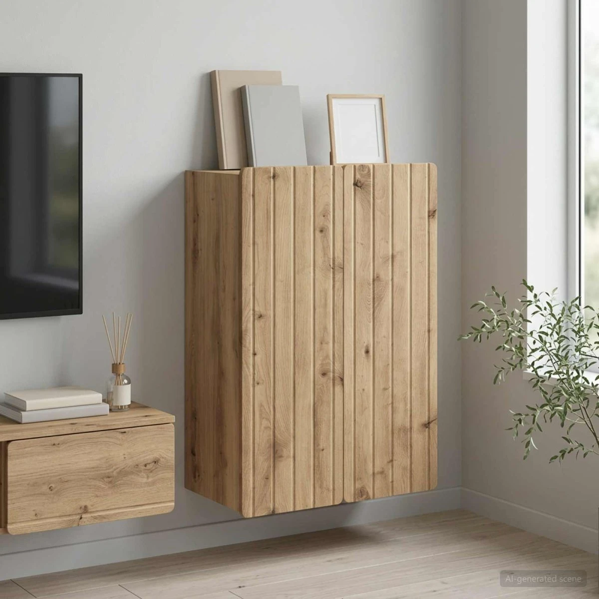 vidaXL Vægmonteret skab i Artisan-eg, 66 x 34,5 x 92 cm