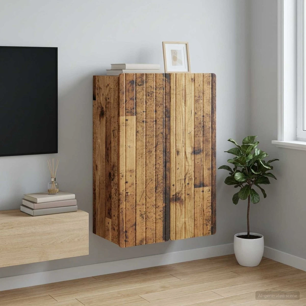 vidaXL Vægmonteret skab i gammelt træ, 66 x 34,5 x 92 cm