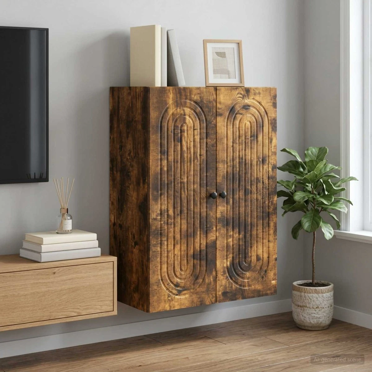 vidaXL Vægmonteret skab Røget eg 66 x 34,5 x 90 cm