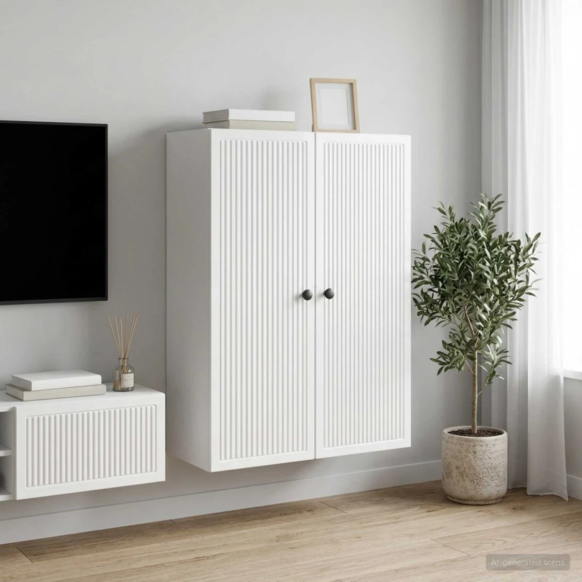 vidaXL Vægmonteret skab i hvid højglans - 66 x 34,5 x 90 cm