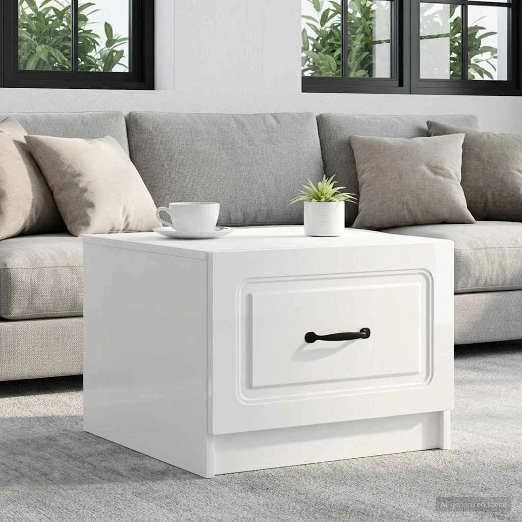 vidaXL Sofabord Hvid Højglans 49 x 50 x 37 cm med skuffe