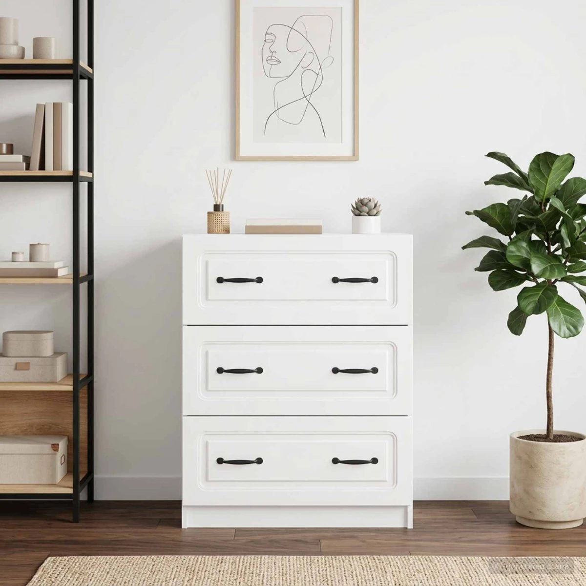 vidaXL Skuffeskab 66 x 34,5 x 87 cm Hvid Højglans