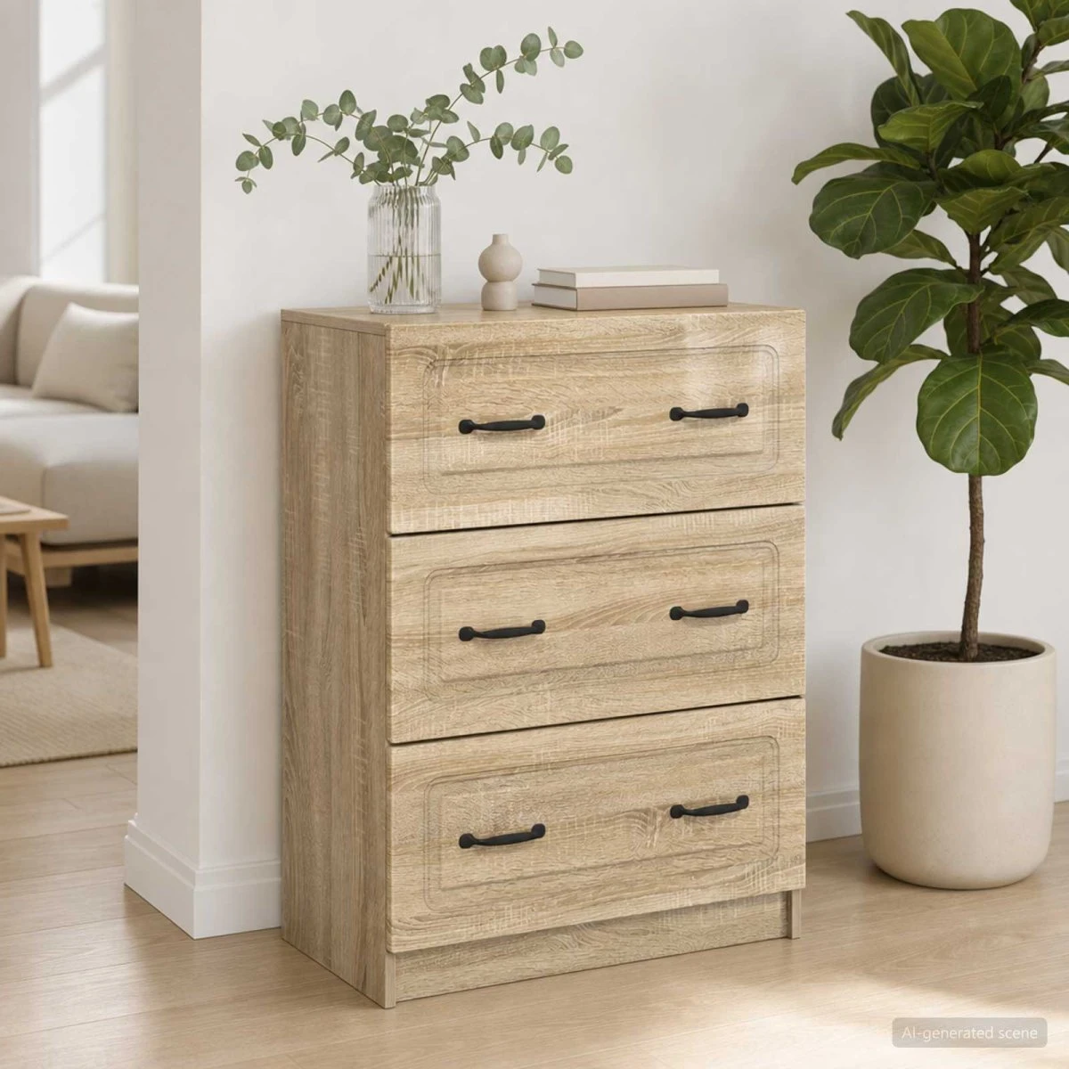 vidaXL Skuffeskab 66 x 34,5 x 87 cm i Sonoma-eg
