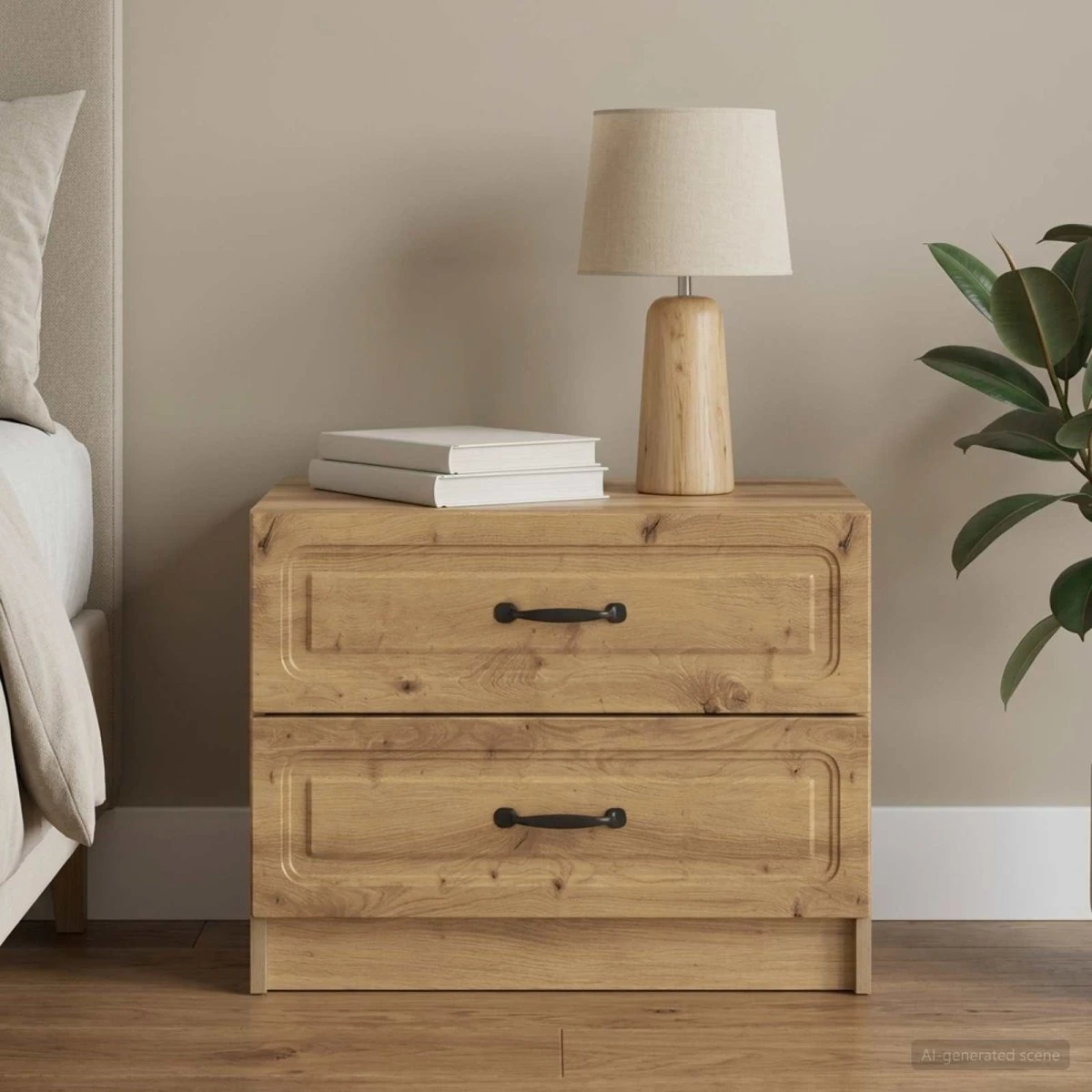 vidaXL Natbord Artisan-eg 62 x 34,5 x 44,5 cm med 2 skuffer