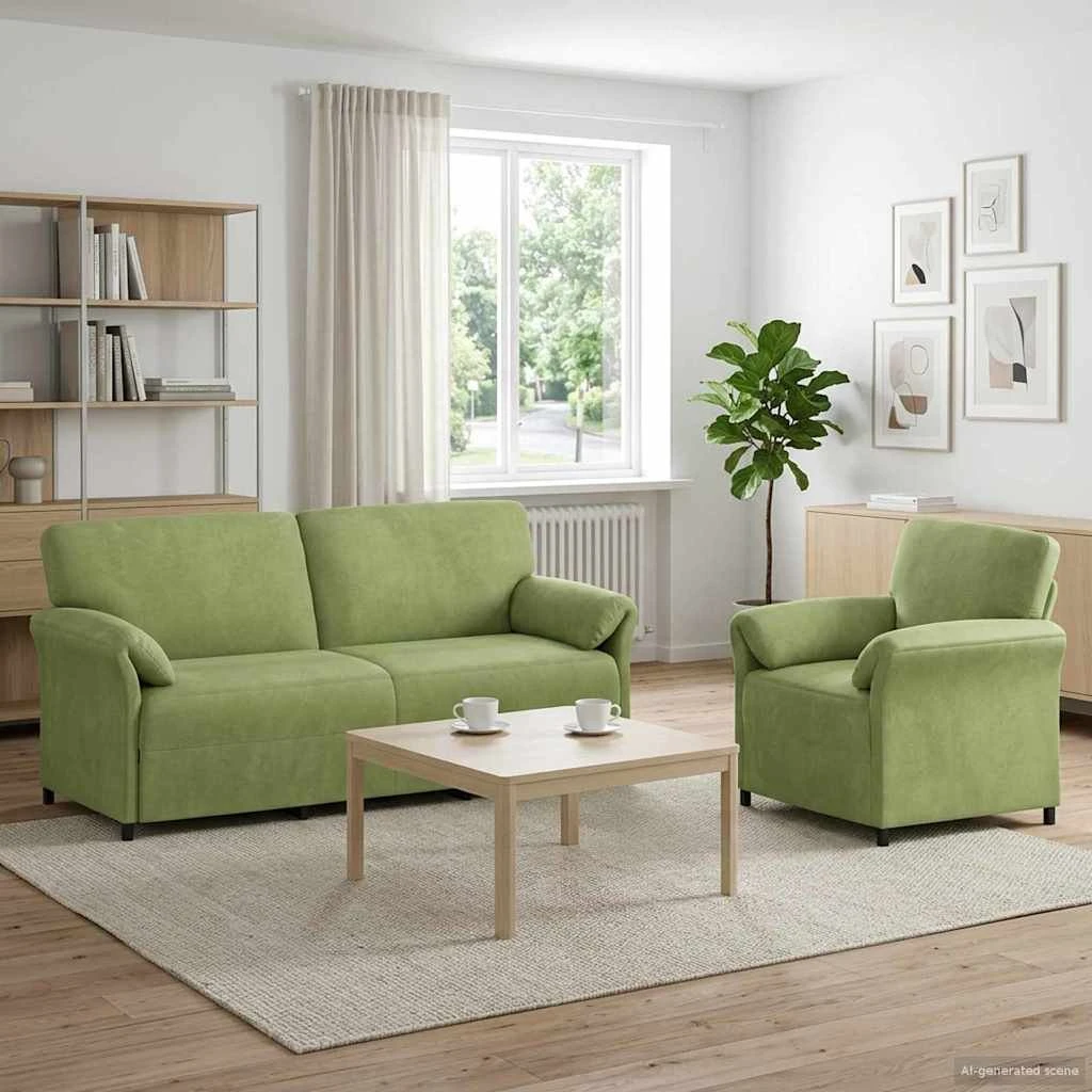 vidaXL Sofasæt 2 stk. i lys grøn fløjl