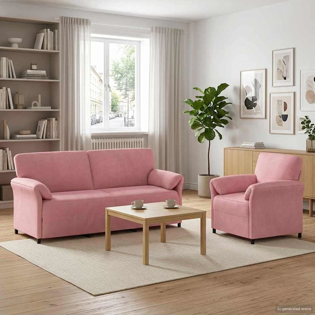 vidaXL Sofa Sæt 2 stk. Lyserød Fløjl