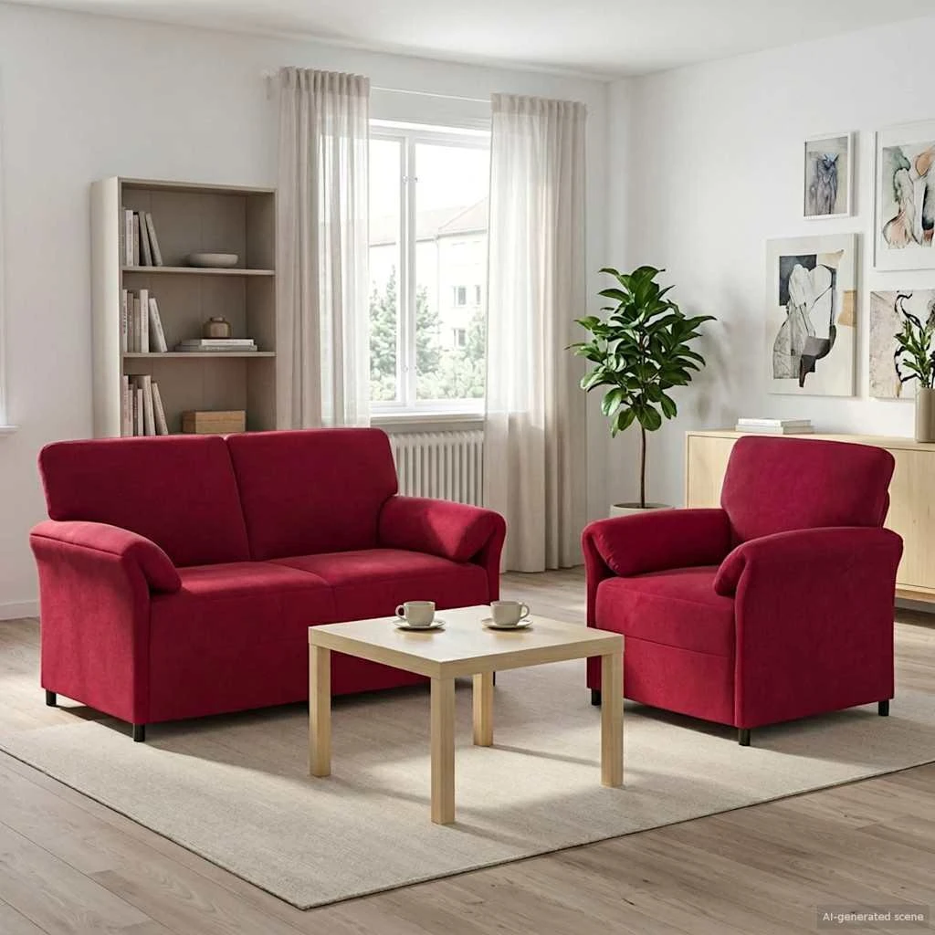 vidaXL Sofa Sæt 2 stk. Vinrød Fløjl