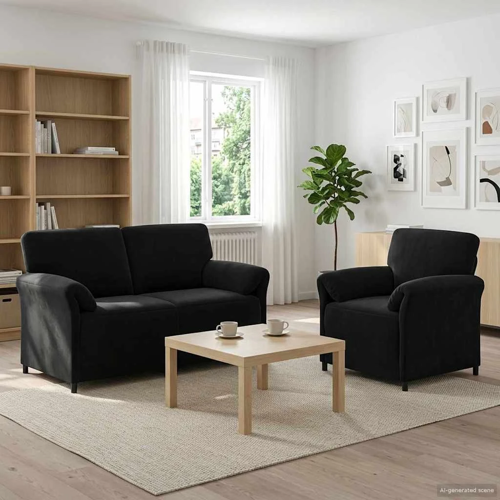 vidaXL Sofasæt 2 stk. i sort fløjl