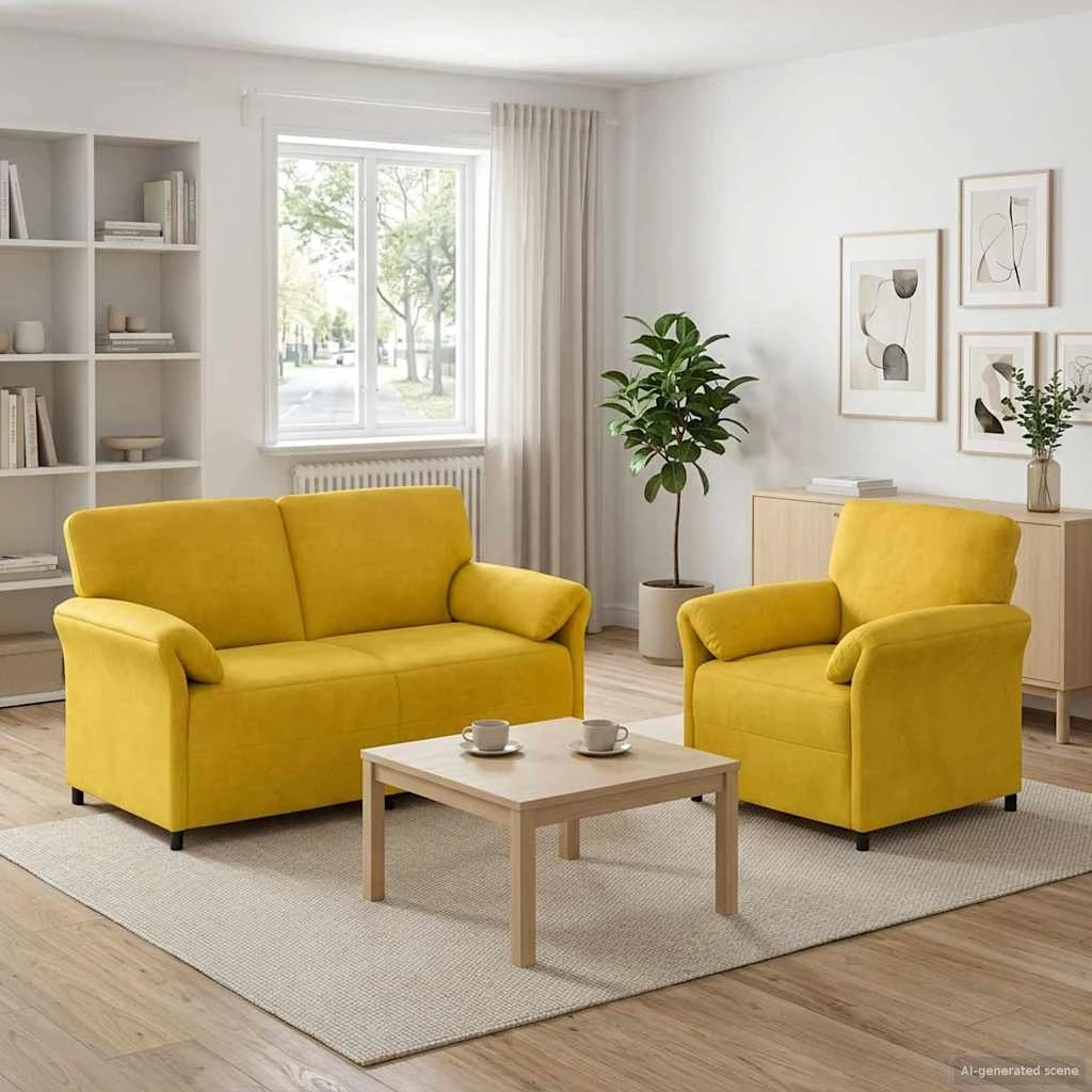 vidaXL Sofasæt 2 stk. i gul fløjl