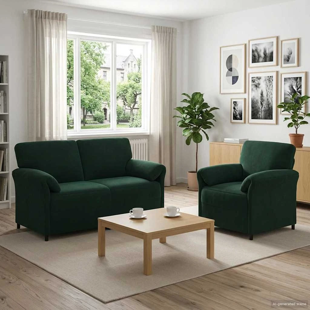 vidaXL Sofa Sæt 2 stk. Mørkegrøn Fløjl