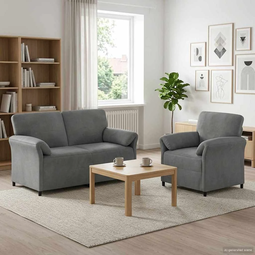 vidaXL Sofasæt 2 stk. i mørkegrå fløjl