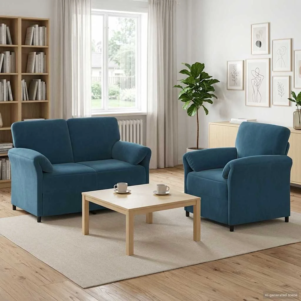 vidaXL Sofasæt 2 dele i blå fløjl