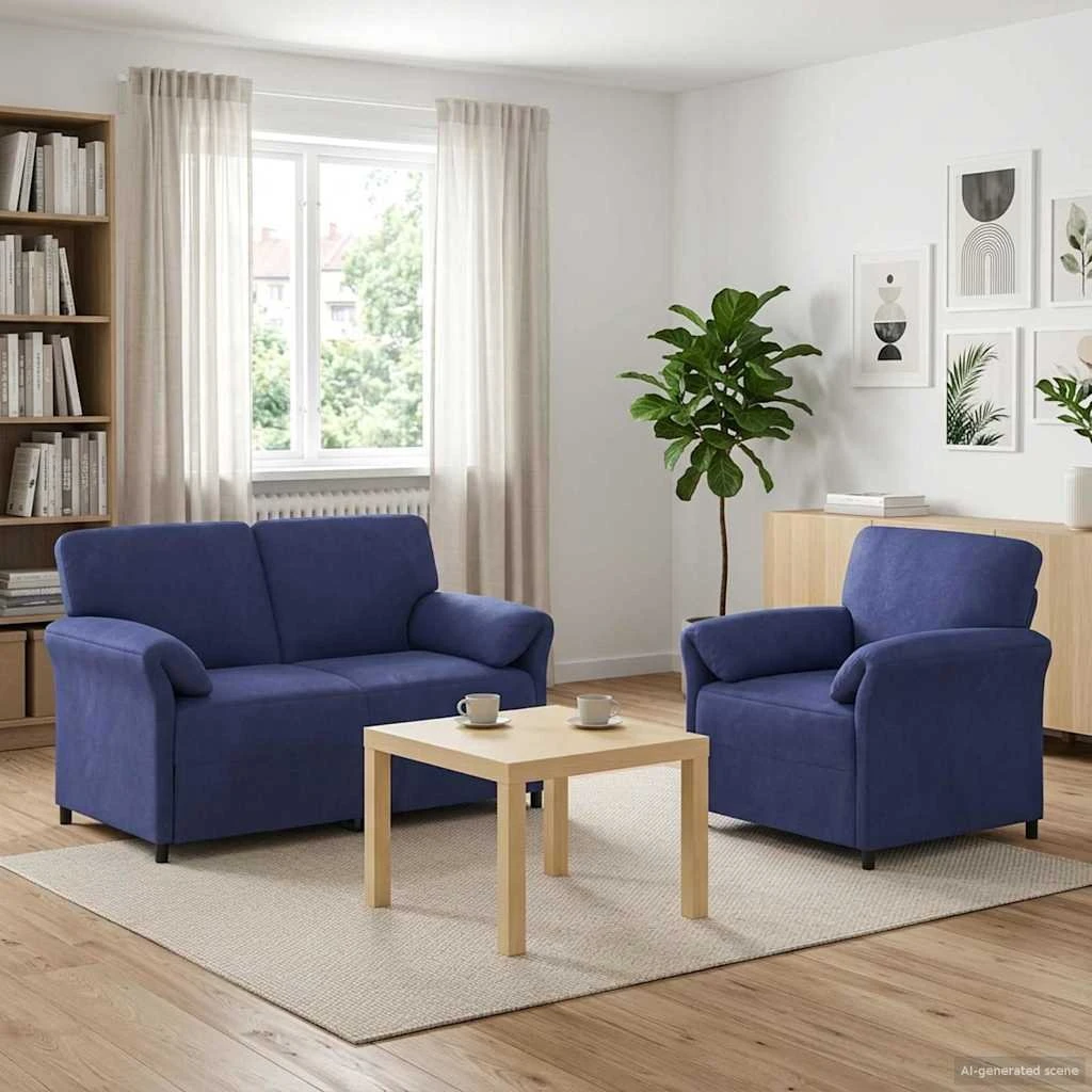vidaXL Sofasæt 2 stk. i Politi blå Fløjl