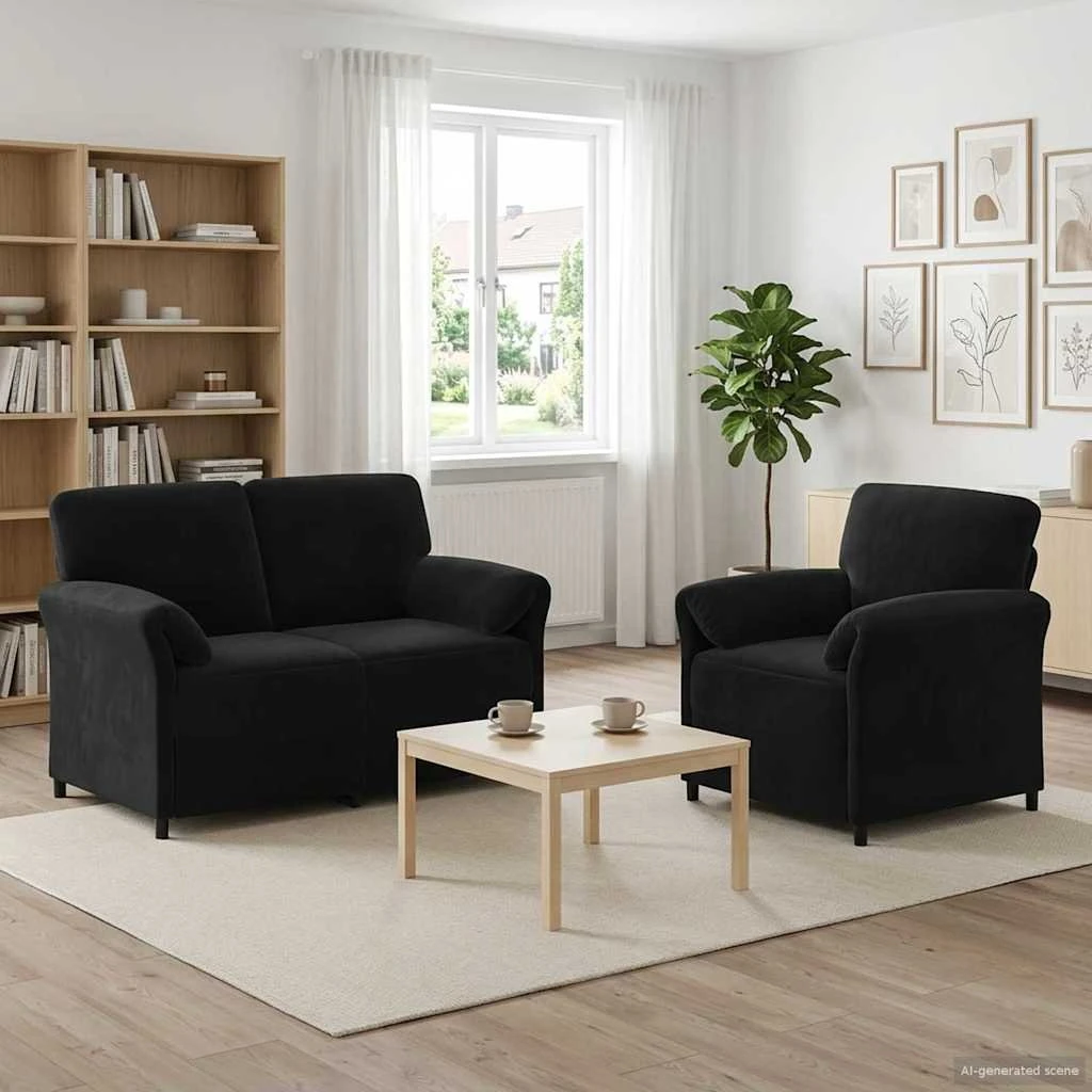 vidaXL Sofasæt 2 stk. i sort fløjl