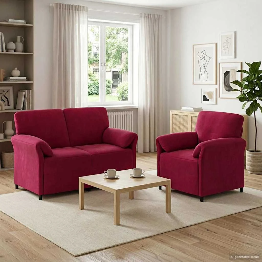vidaXL Sofasæt 2 stk. i vinrød fløjl