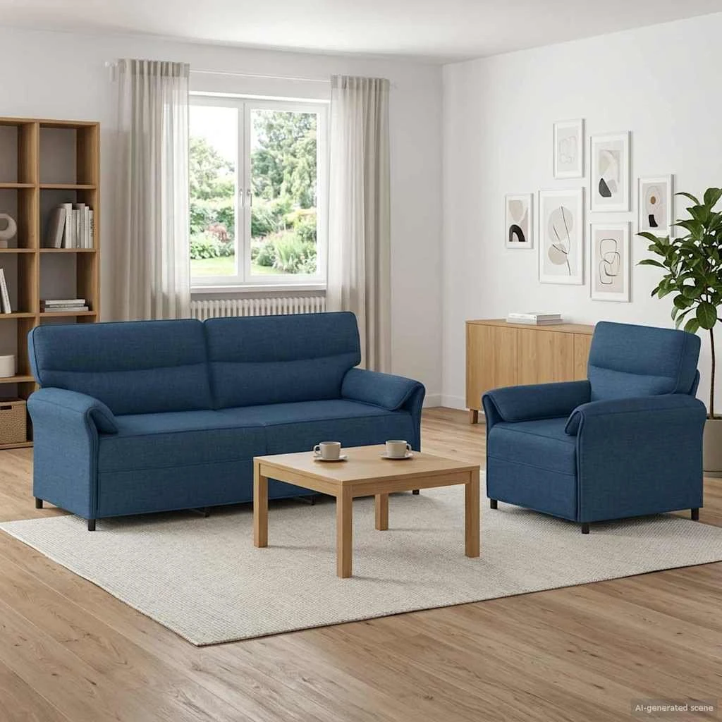 vidaXL Sofa Sæt 2 stk. Blå Stof