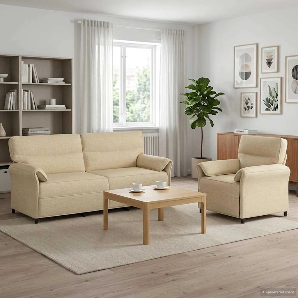 vidaXL Sofasæt 2 stk. i cremefarvet stof