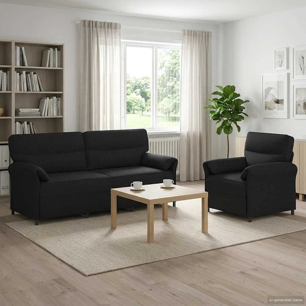vidaXL Sofasæt 2 dele - Sort stof