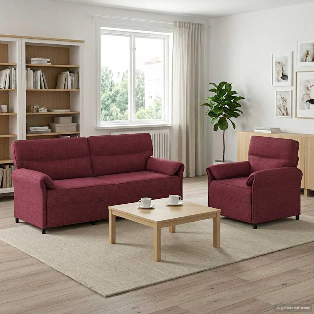 vidaXL Sofa Sæt 2 stk. Vinrød Stof