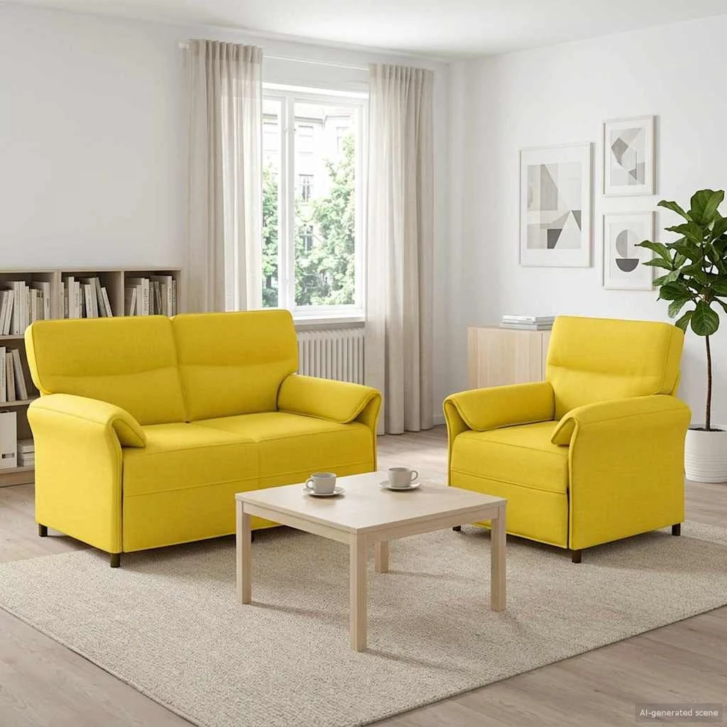 vidaXL Sofasæt 2 stk. i lys gul stof